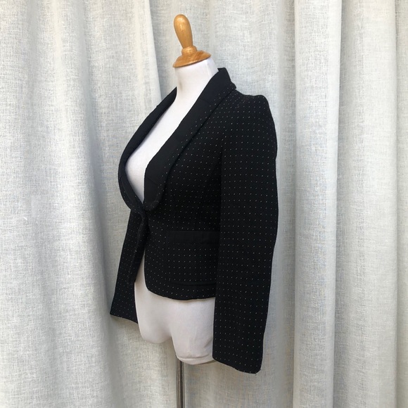 Nice Claup black white dot single button deep v neck wool blazer - Picture 4 of 14